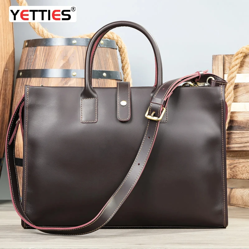 YETTIES-Bolsa de couro genuíno vintage masculino, bolsa de ombro de couro, pasta artesanal, negócios, computador, arquivo, crossbody