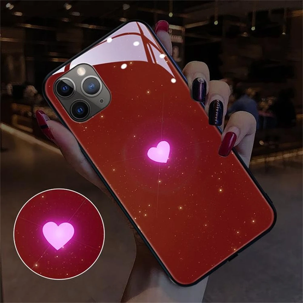 So Cute Love Heart Luminous Glass LED Call Light Up Flash Phone Case For Samsung S26 S25 S24 S23 S22 S21 S20 FE Plus Ultra
