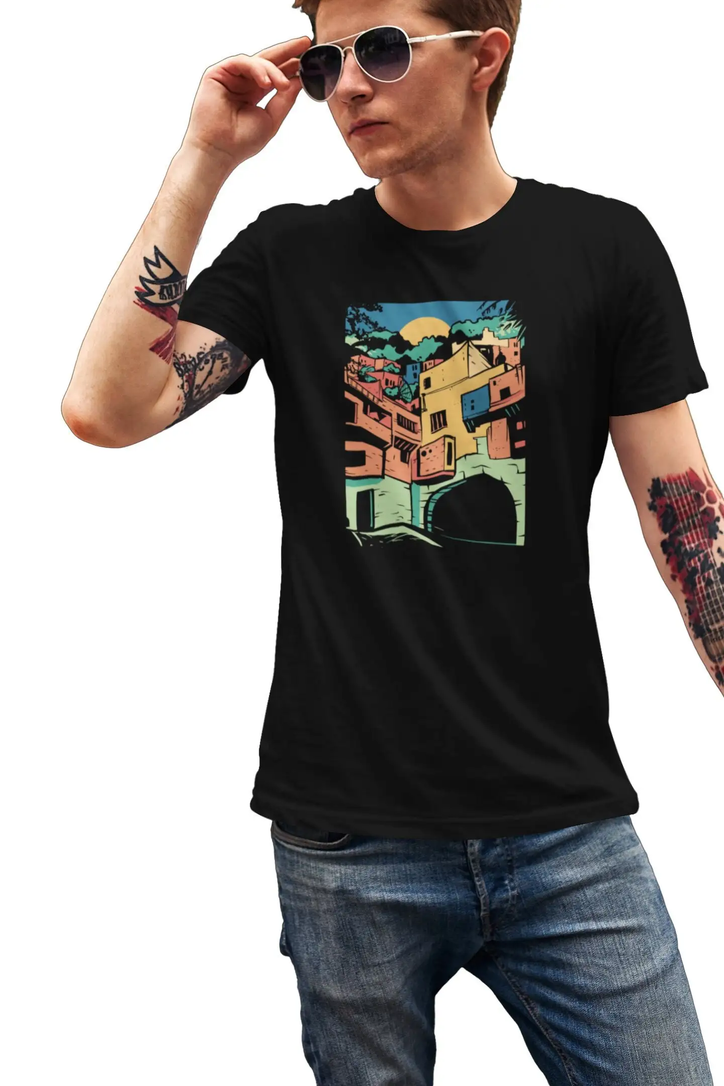 Old Town Sunset Men'S T Shirt Historical City Man Birthday Vintage Print