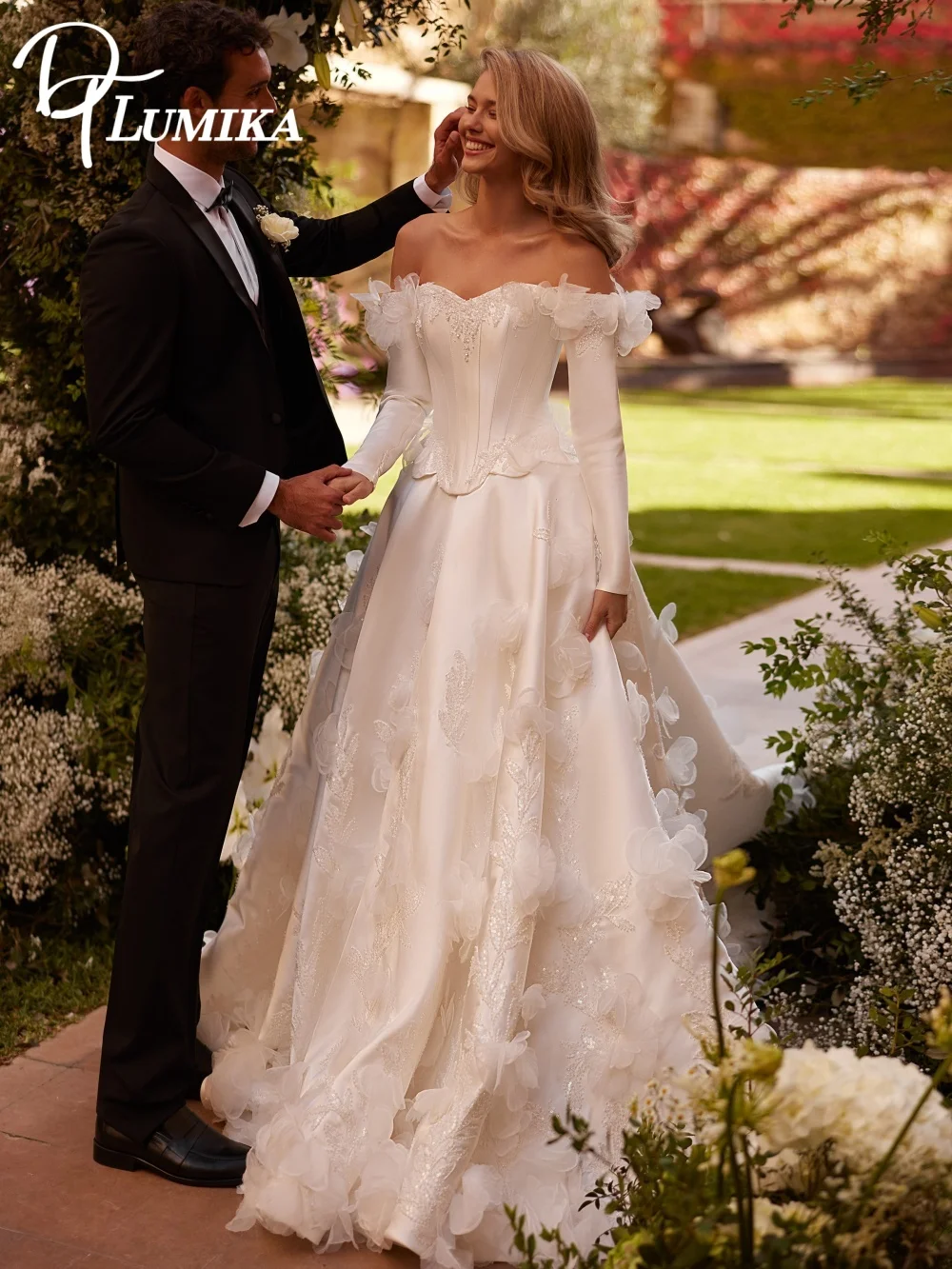 

Formal Satin Wedding Dress 2026 Luxurious 3D Floral Church Bridal Gown Graceful Satin Floor-Length Dress Customized