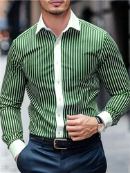 Spring and autumn casual men's shirts casual sports striped long sleeve shirts lapel large size men's clothing button design