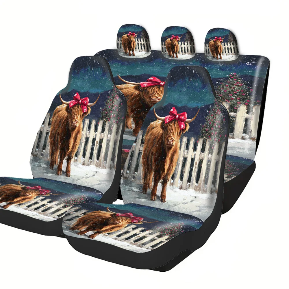 2-5 Seat Set Car Seat Covers, Black War Horse Print, Polyester Fabric, Easy Install & Washable, Universal Fit, Non-Slip, Absorbe