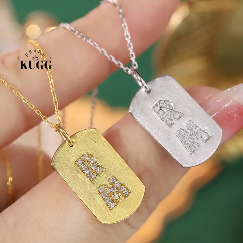 KUGG 100% 18K White or Yellow Gold Necklace Fashion Letter Card Shape Real Natural Diamond Necklace for Women High Party Jewelry