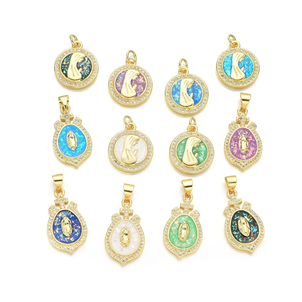 1 Piece Virgin Mary Shell Opal Pendant for DIY Necklace Jewelry Making Copper Plated Inlay Zircon Round Oval Charm Accessories