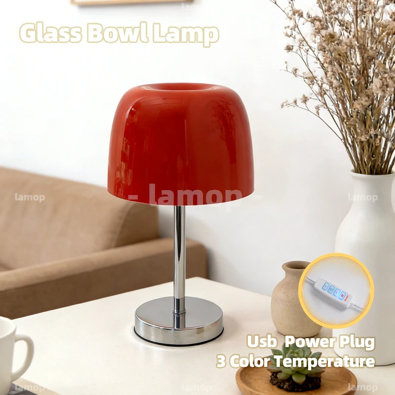 Tube‑Bowl Glass Table Lamp,Mild Light‑Shadow Ambient Light,Korean Minimalist Lamp for Household Study Desktop