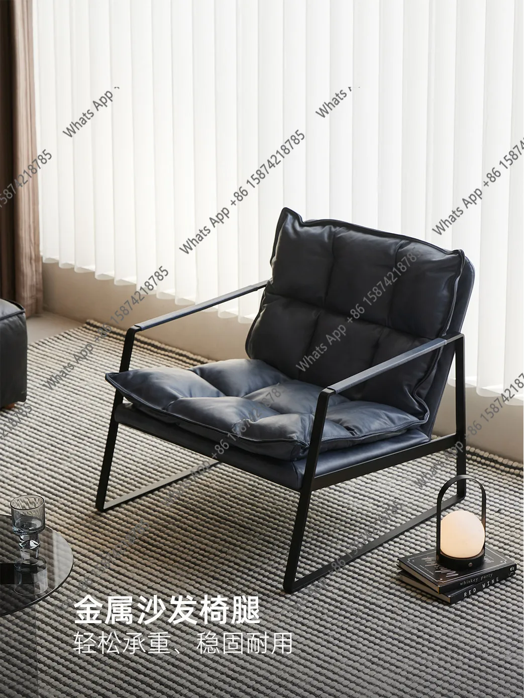 

Single sofa chair living room small apartment family first layer cowhide leisure light luxury high-end balcony recliner