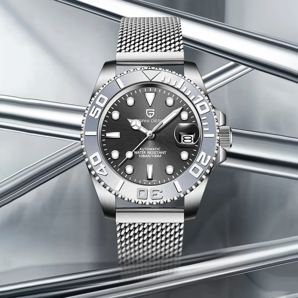 

Новинка 2025, модные спортивные часы PAGANI DESIGN, механические автоматические часы, водонепроницаемые часы из нержавеющей стали с сетчатым ремешком для мужчин