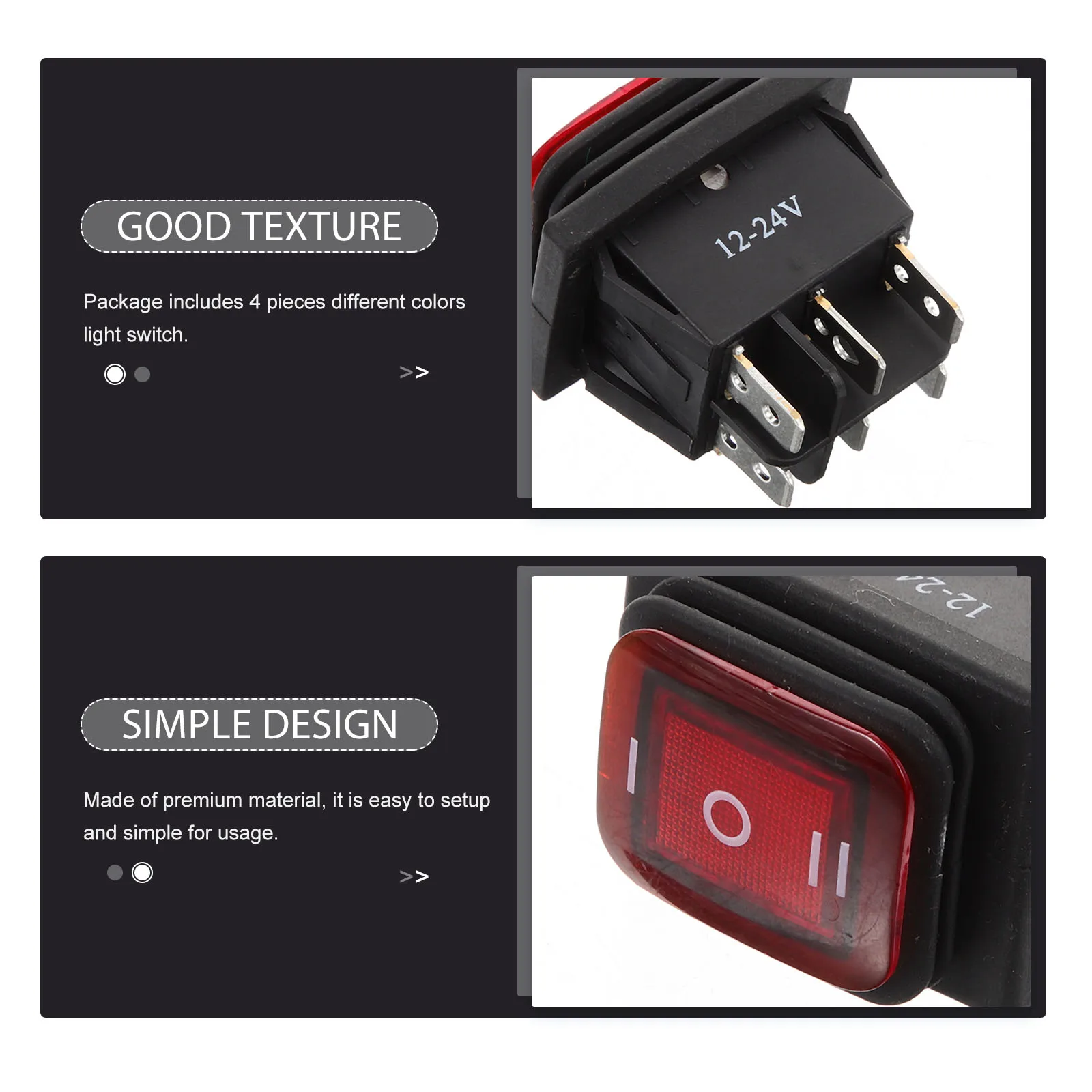 

4pcs 6 Pin Waterproof Rocker Switch 12V Dc Round Car Boat On- Blue Red Green Yellow Silver Terminals Dustproof Low
