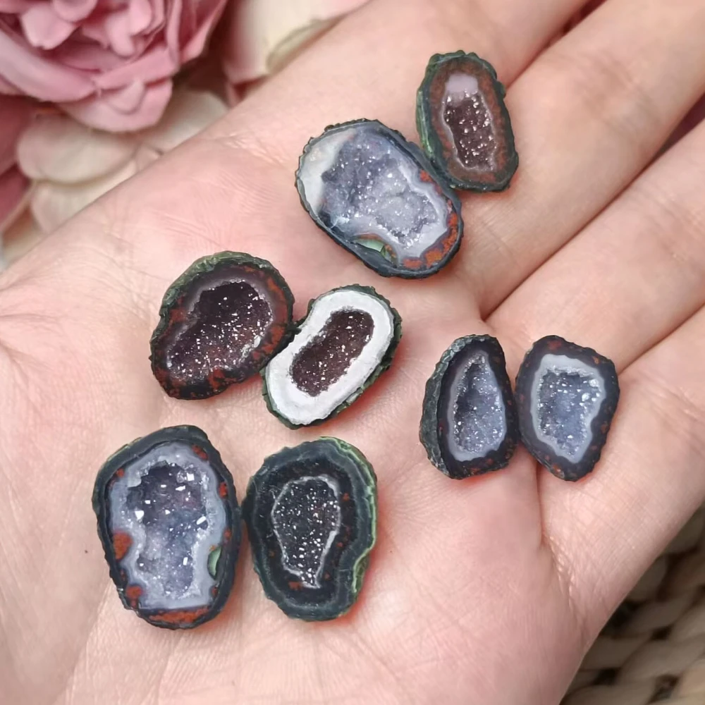 Natural Mini Agate Geode Pair, Chakra and Meditation, Suit for Jewelry Making, DIY, Home Decor, Crystal Collection, Healing Gift