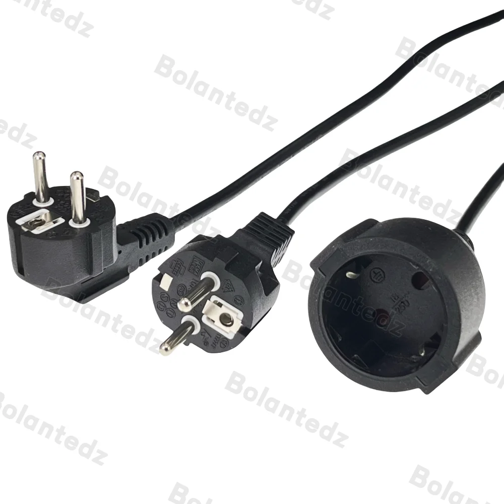 Bolantedz 16A 250V cuivre 0.5M EU 4.8MM allemagne France belgique espagne pays-bas corée 4.8MM câble d'alimentation d'extension mâle à femelle