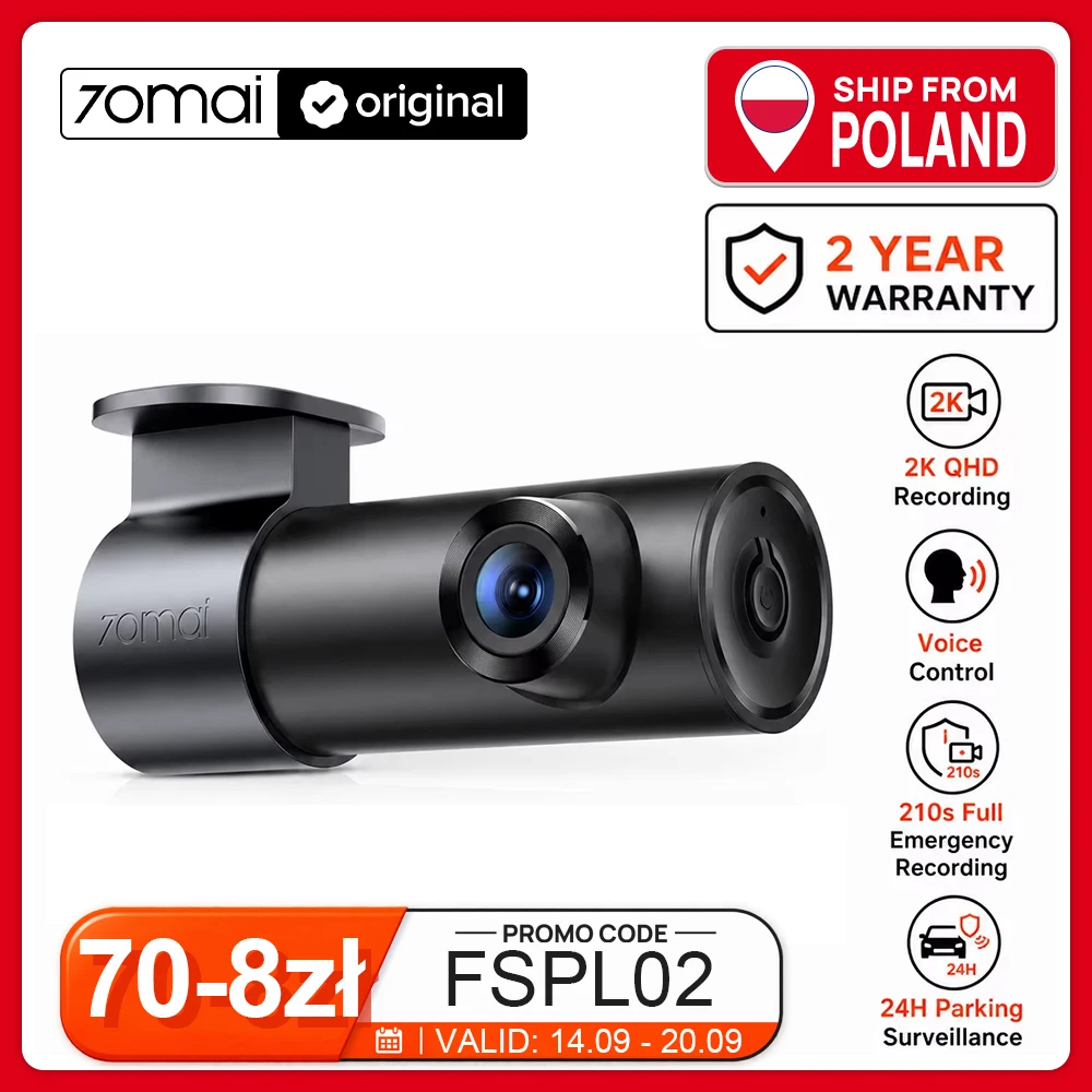 Kamera samochodowa 70mai Dash Cam M310 Plus 2K z Polski za $33.19 / ~126zł