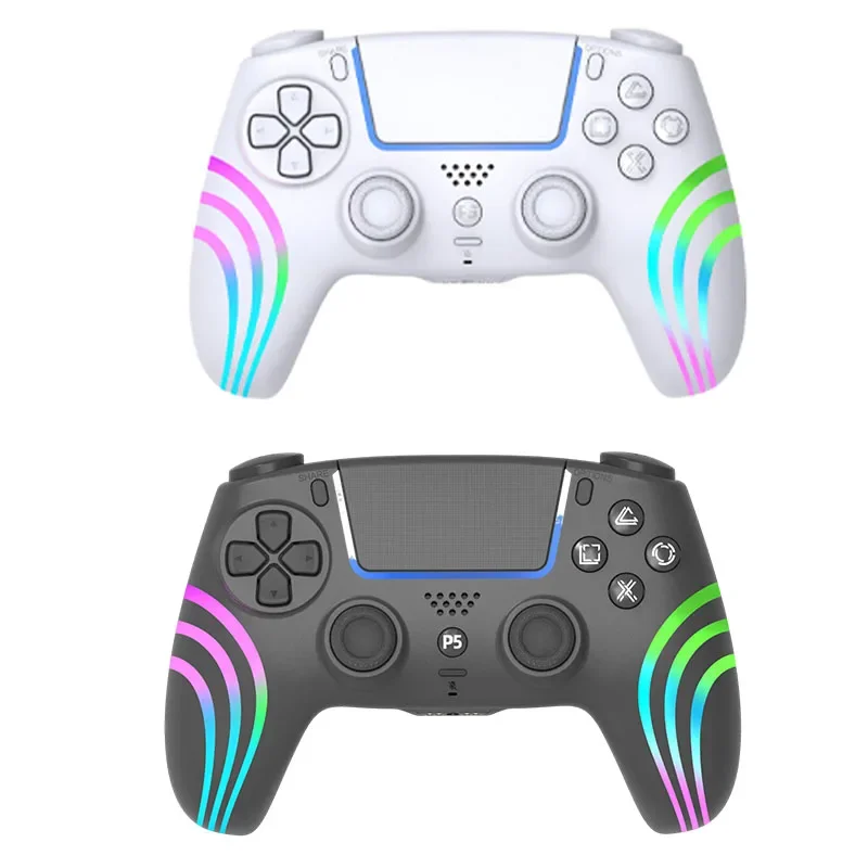 متوفر مع وحدة تحكم الألعاب اللاسلكية Rgb Light Blue-tooth، لوحة ألعاب مزدوجة الاهتزاز لعصا التحكم Ps5