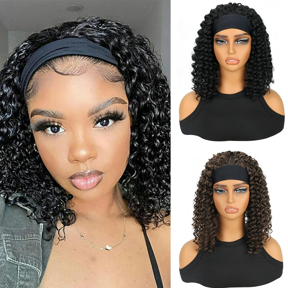 Sylhair Synthetic Headband Wig for Black Women 10 Inch Short Afro Kinky Curly None Lace Front Fluffy Wigs