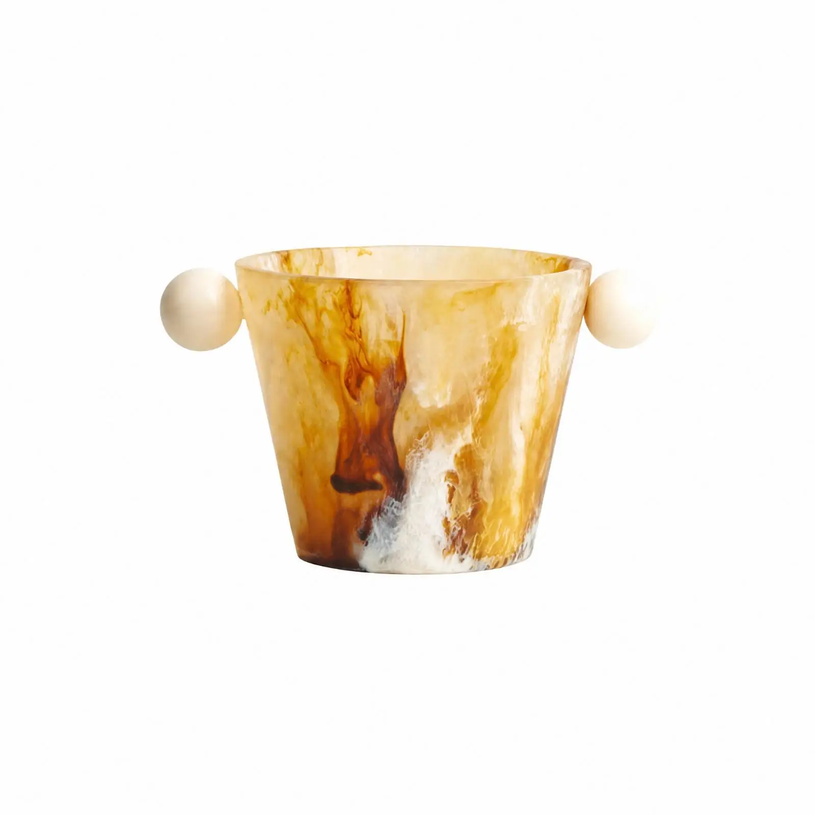 Handled Resin Decorative Bowl for Mantel Organizer with Brown White Marble Pattern Storage Solution