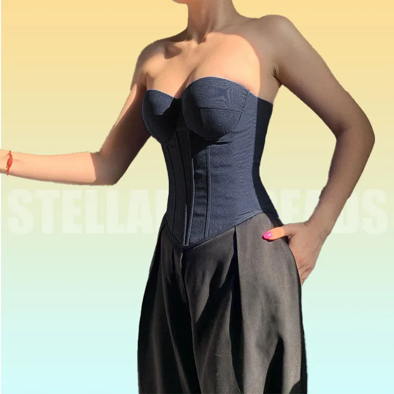 Retro-Inspired Blue Denim Corset Top for Women – Easily Emits Timeless Elegance and Brims with Nostalgic Retro Allure