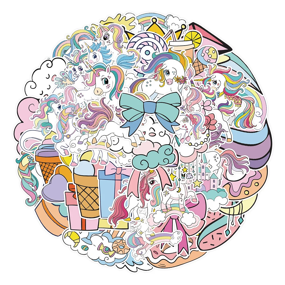 

10/30/50pcs Cute Cartoon Unicorn Stickers Kawaii Graffiti Decal Kid Toy DIY Suitcase Scrapbook Phone Car Waterproof Sticker Gift