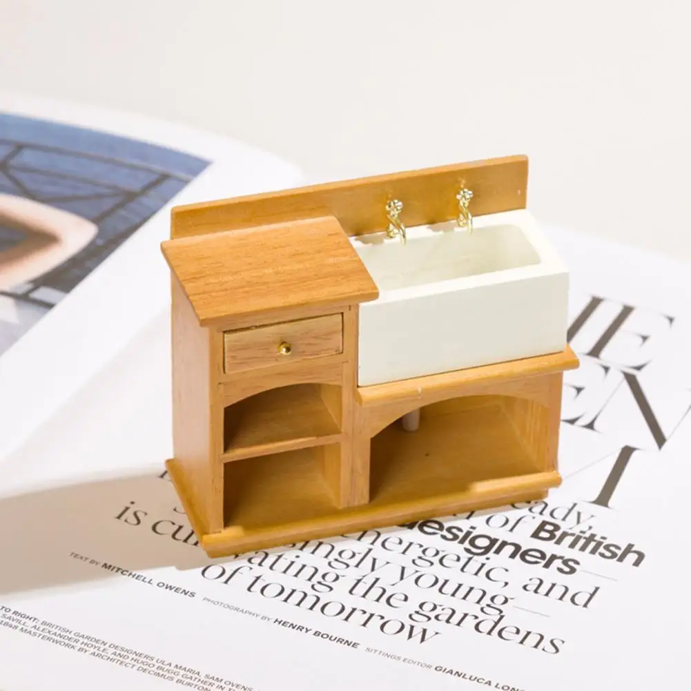 1/12 Dollhouse Miniature Furniture Realistic Bathroom Scene Mini Compact Fine Workmanship Wooden Washstand