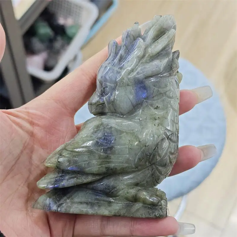 

Natural Labradorite Bird Parrot Carving Crystal Love Healing Fengshui Gemstones HomeDecoration Holiday Gift 1PCS