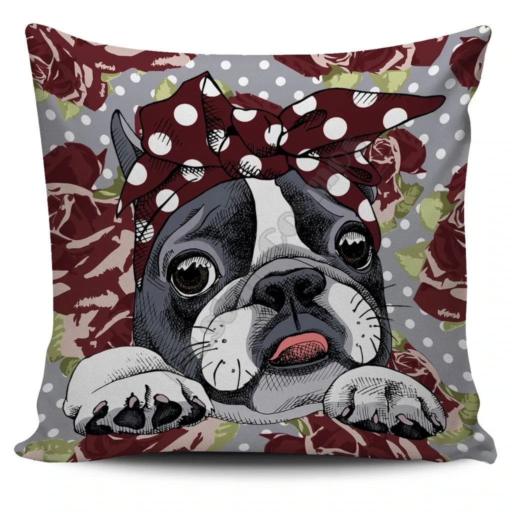 Floral Boston Terrier Red Pillow Cover 3D All Over Printed Pillowcases Throw Pillow Cover Home Decoration 10 Style