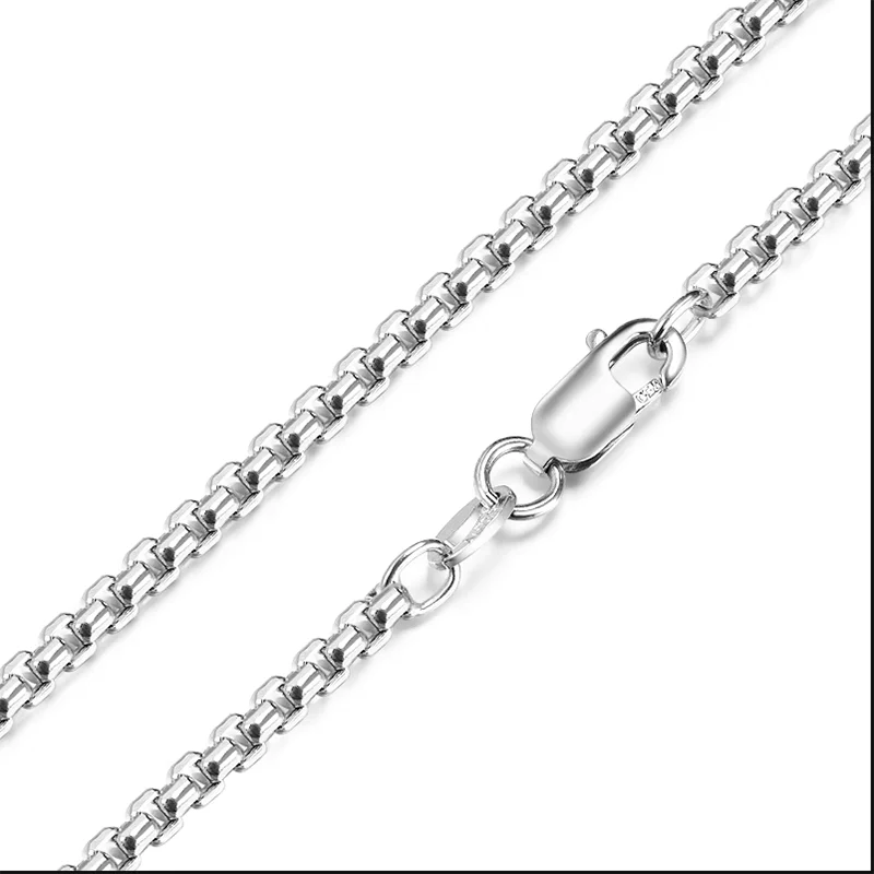 Real 18K White Gold Chain For Women Men 2.2mm Square Box Link Necklace 18/20/22/24inch Length