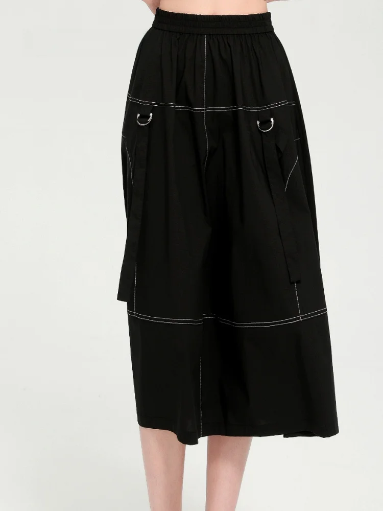 

Dailanzhi 2025 Summer New Casual A-Line Midi Skirt Slimming Elastic Waist Versatile f-length Skirt Commute Simple Sle