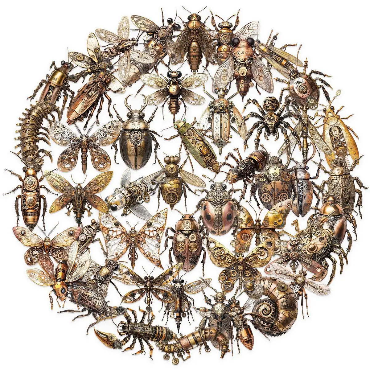 50 Steampunk Mechanical Insect Stickers, Retro Metal Style Stickers, Waterproof Luggage Decoration Sticker Pack