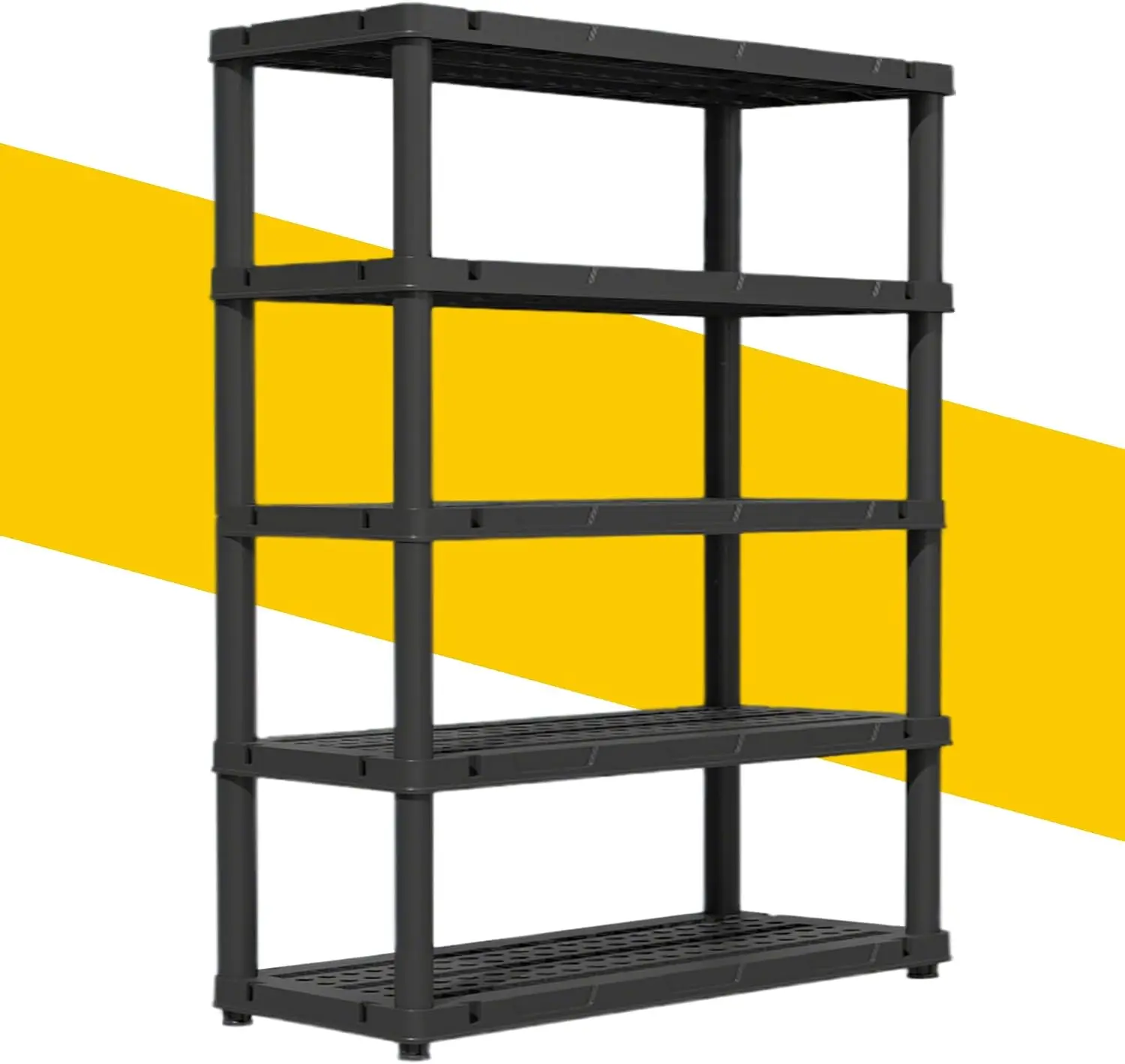 5-Tier 72 in Heavy Duty Plastic Garage Storage Shelves, 700 lbs Capacity, Tool-Free Assembly, Weatherproof PP, Adjustable Feet, Fits 27-Gallon Bins