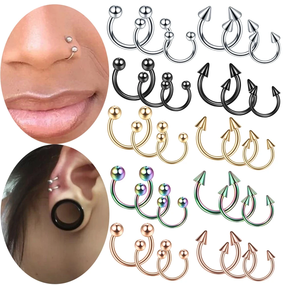 Piercings circulares de acero para labio, ceja, nariz, tabique, aro, cartílago de la oreja, pendiente de lóbulo de hélice, 16G, 20G, 1 par