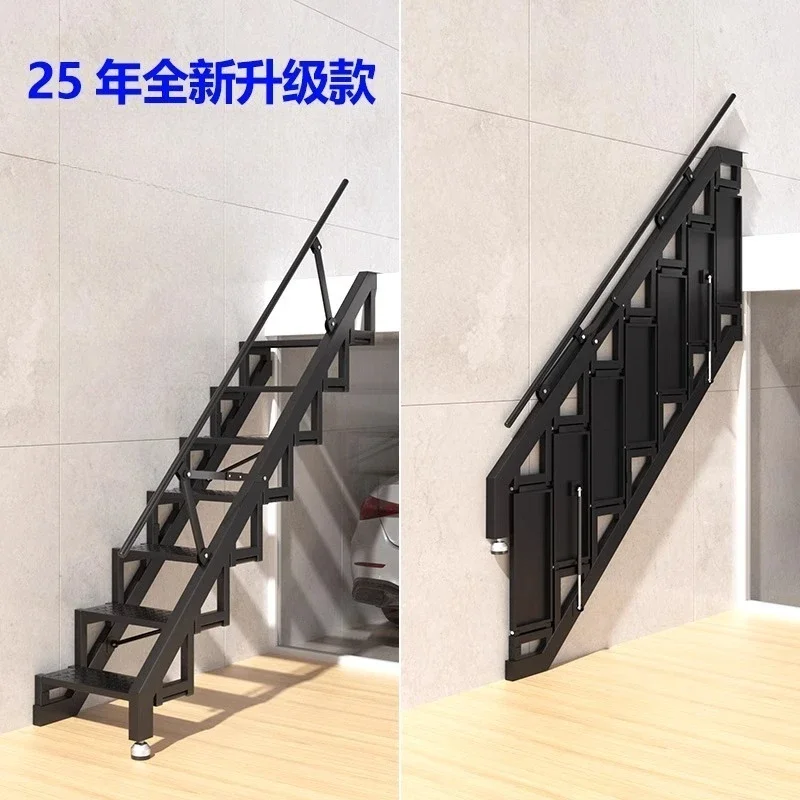 Folding stairs against the wall Loft garage Carbon steel Welded expansion screw Fixed compartment Indoor and outdoor ladder