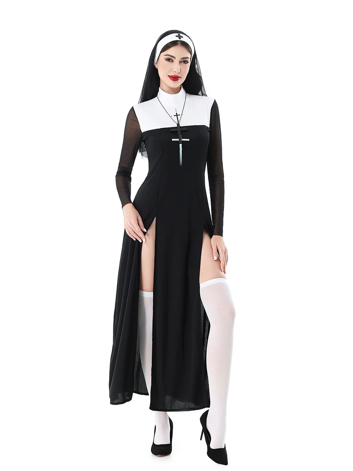 

Sexy Nun Costume with Cross Halloween Performance Adult Carnival Cosplay Stage Costume Traditional Chinese Ethnic Women's Wear