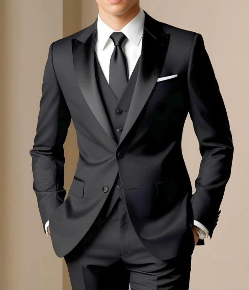 

Облегающий черный костюм-тройка, одежда для свадебной вечеринки жениха