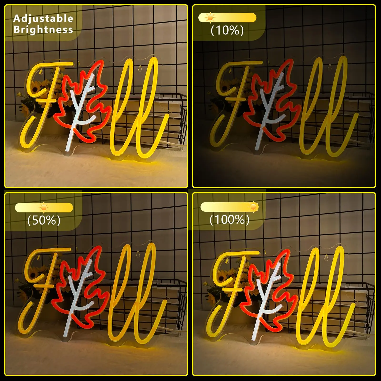 Thanksgiving Fall Neon Sign Maple Leaf Dimmable Autumn LED Light Up Sign Wall Decor for Home Harvest Celebrate Party Holiday Gif