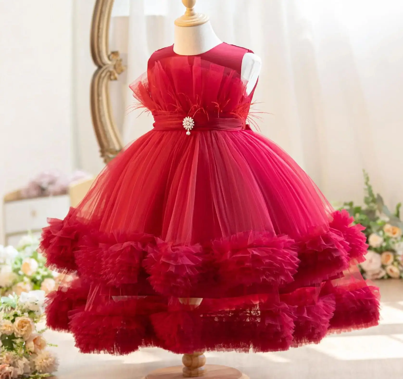 Sukienka dla dziewczynki na wesele, tiulowa, warstwowa, księżniczka, biała odzież dziecięca