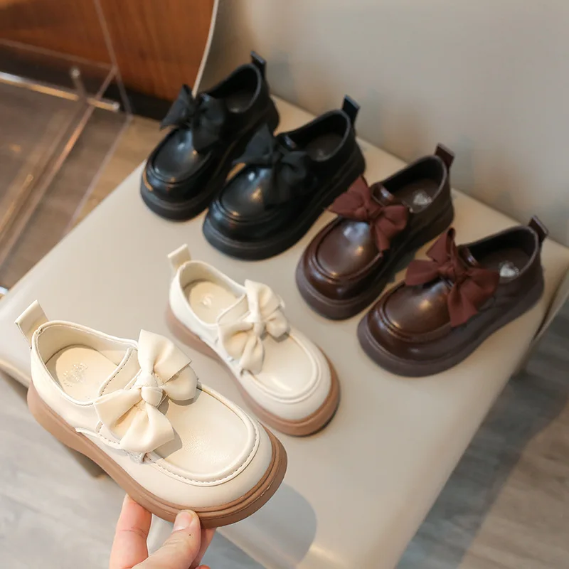Spring Autumn Butterfly Bow Soft Sole PU Leather Shoe Girls Kids Children Non-slip Breathable Mary Jane Shoe Baby School Loafers