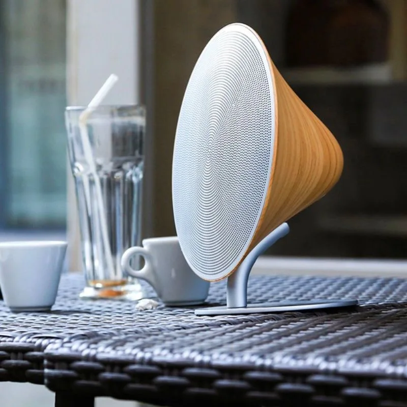 

Sleek UFO Style Wooden Bluetooth Speaker Premium Desktop Audio Device with 360° Surround Sound and Touch Control for Desktop