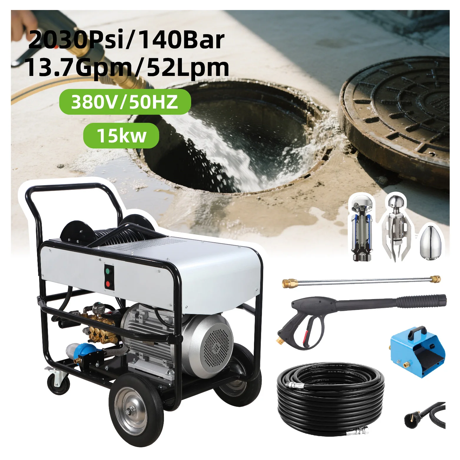 DANAU Sewer Drain Pipe Cleaning Sewage Dredging Pressure Water Jetting Machine SewerJetter Machine