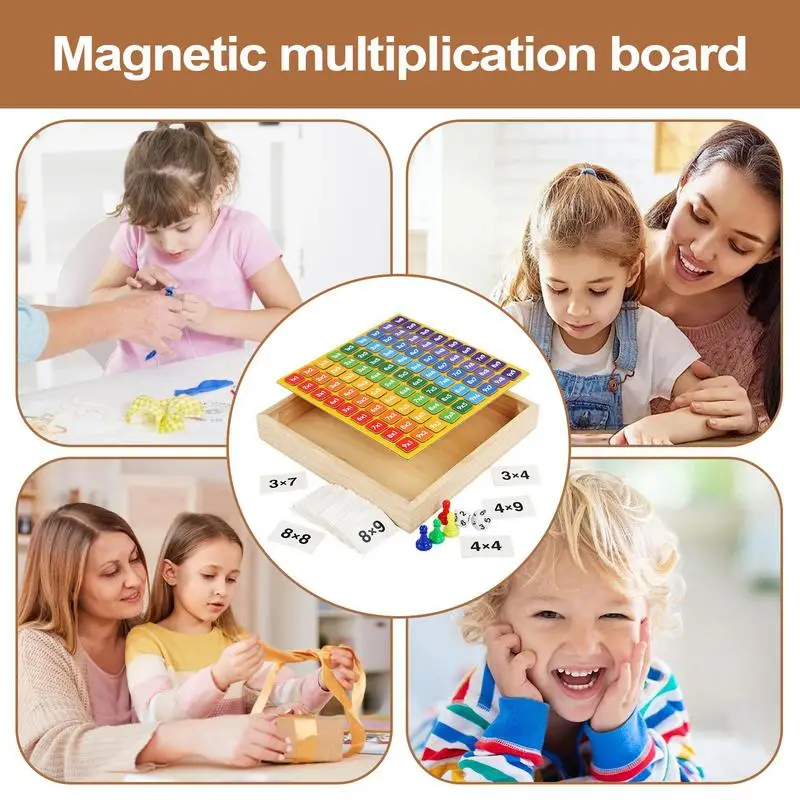 Wooden Multiplication Game Preschool Magnet Learning Toy Interactive Multiplication Board Game Math Learning Educational Toy For