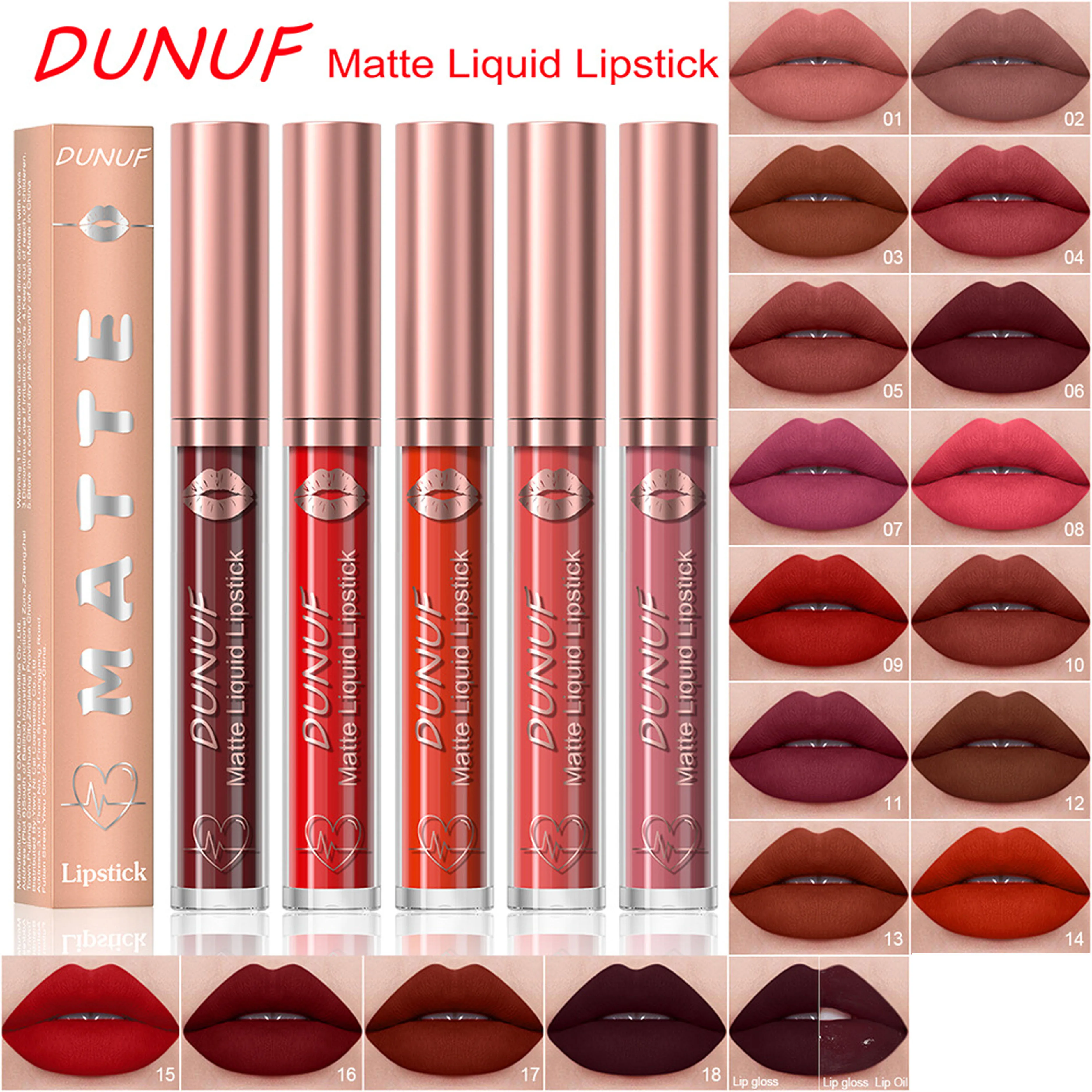 5 Stück mattierter Creme-Lipgloss, nicht leicht zu verschmieren, einfach zu färbender mattierter Lipgloss, langanhaltendes Make-up, wasserfest