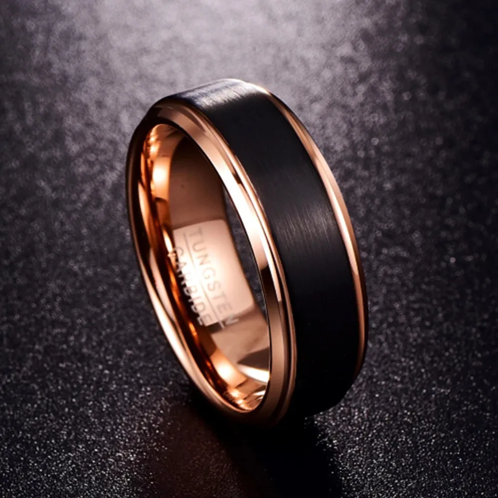 Somen Unisex Tungsten Carbide Ring 4/6/8mm Men Women Wedding Band Black Brushed Cut Edge Rose Gold Inside Luxury Couple Ring