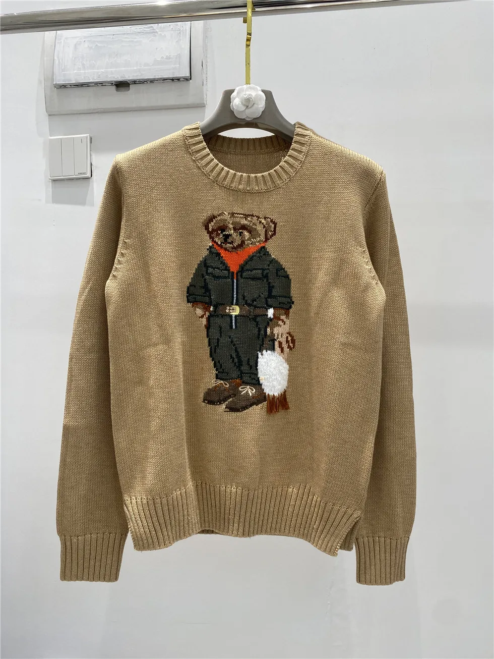 

Letter Print Knit Sweater Women, Cartoon Bear Design, Fall Winter Oversized Casual Top