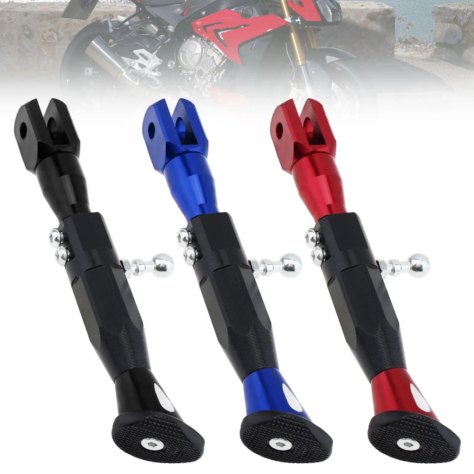 

Motorcycle Foot Support Kickstand Kick Adjustable Aluminum Alloy Foot Side Stand Bracket for Electric Motorbike Parking Support