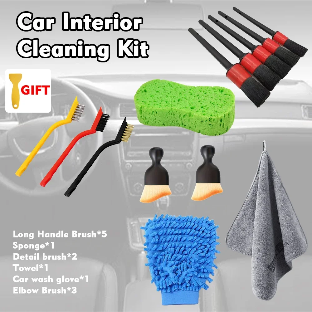 13 Piece Car Air Conditioning Outlet Gap Detail Brush Set Auto Interior Cleaning Tool Kit for Vehicle Detailing