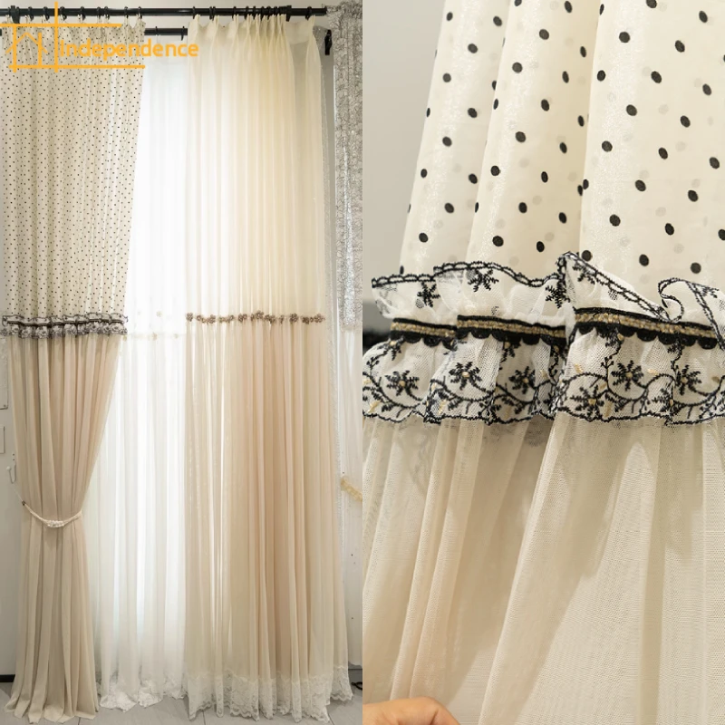 Custom Embroidered Window Screen Splicing Screen Curtain White Screen Curtains for Living Room Bedroom French Window Balcony