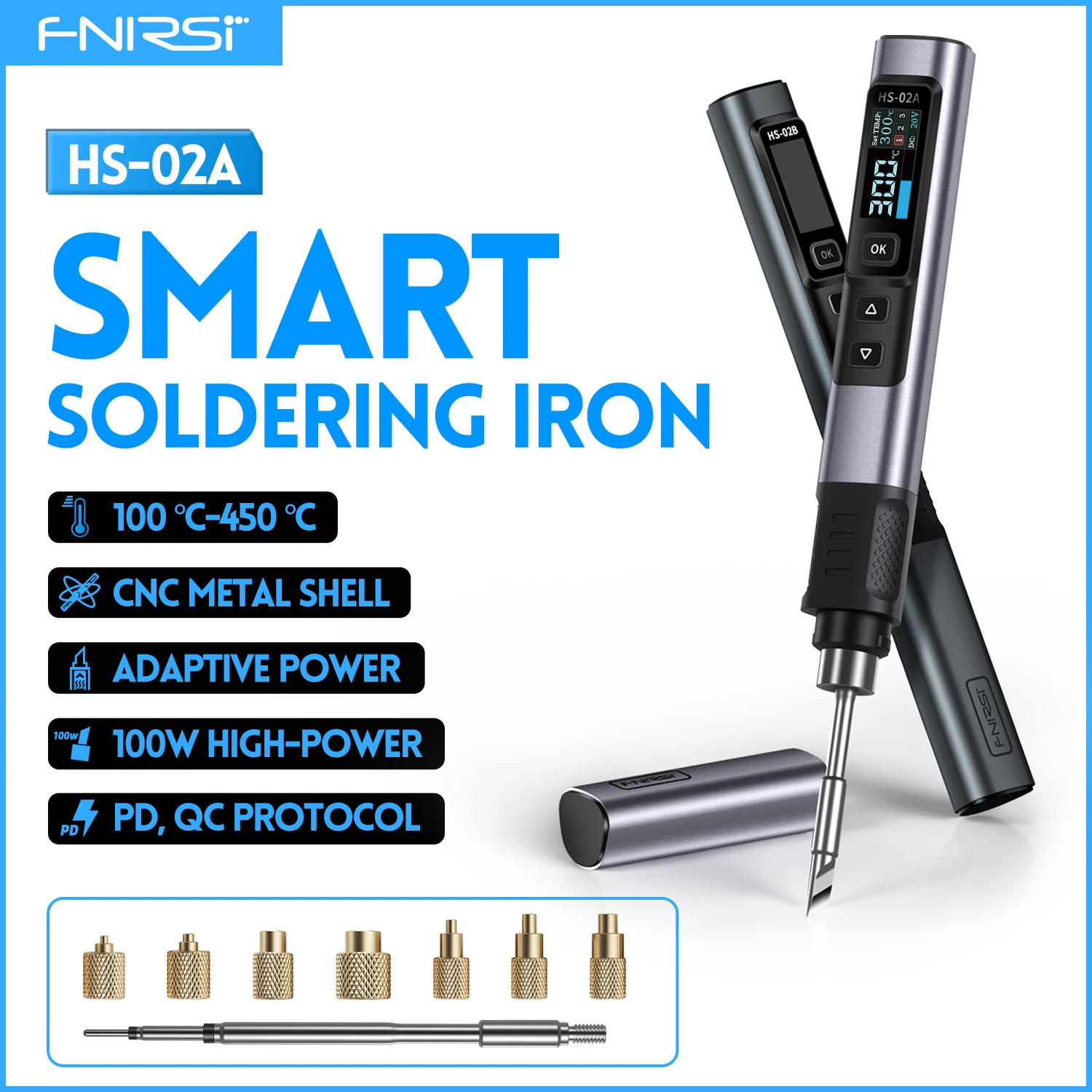 FNIRSI HS-02A Soldering Iron Nut Insert Kit for M2 to M8 Brass Thread Hot Melt Nuts with C245 Tip for 3D Printer Repair Tools