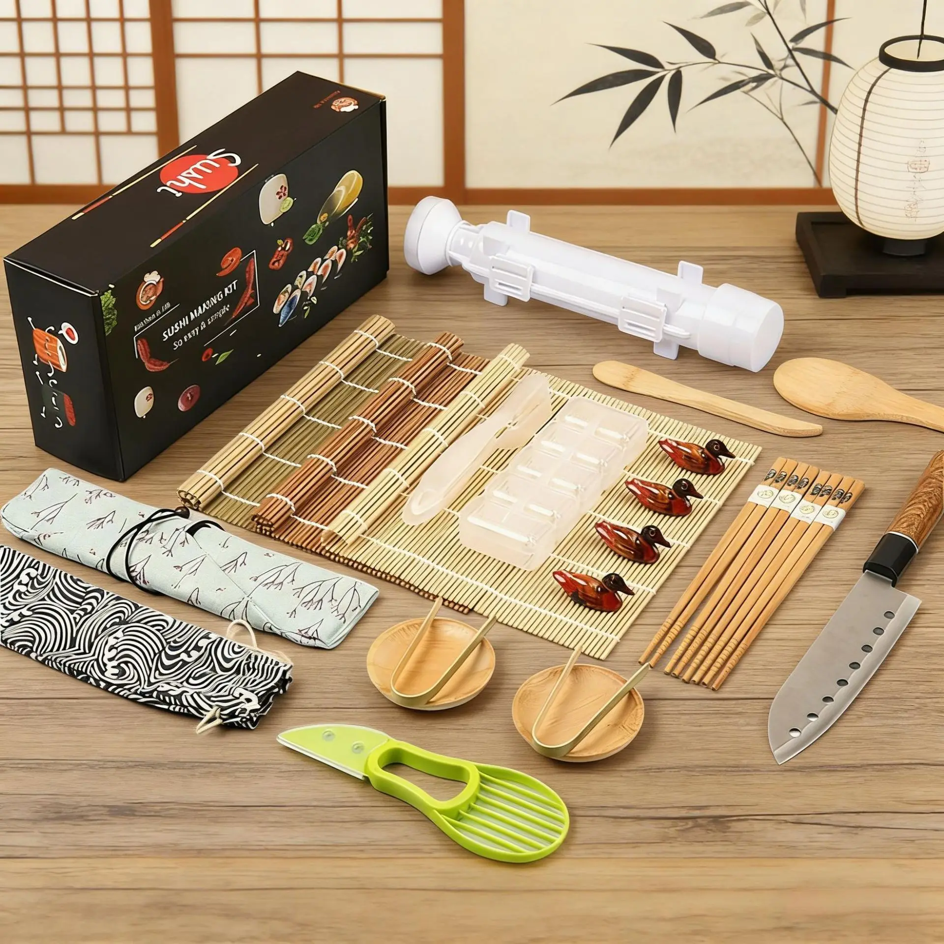 

Home kitchen sushi mold set 24 pieces round tube bamboo roller shutter combination to make onigiri shape