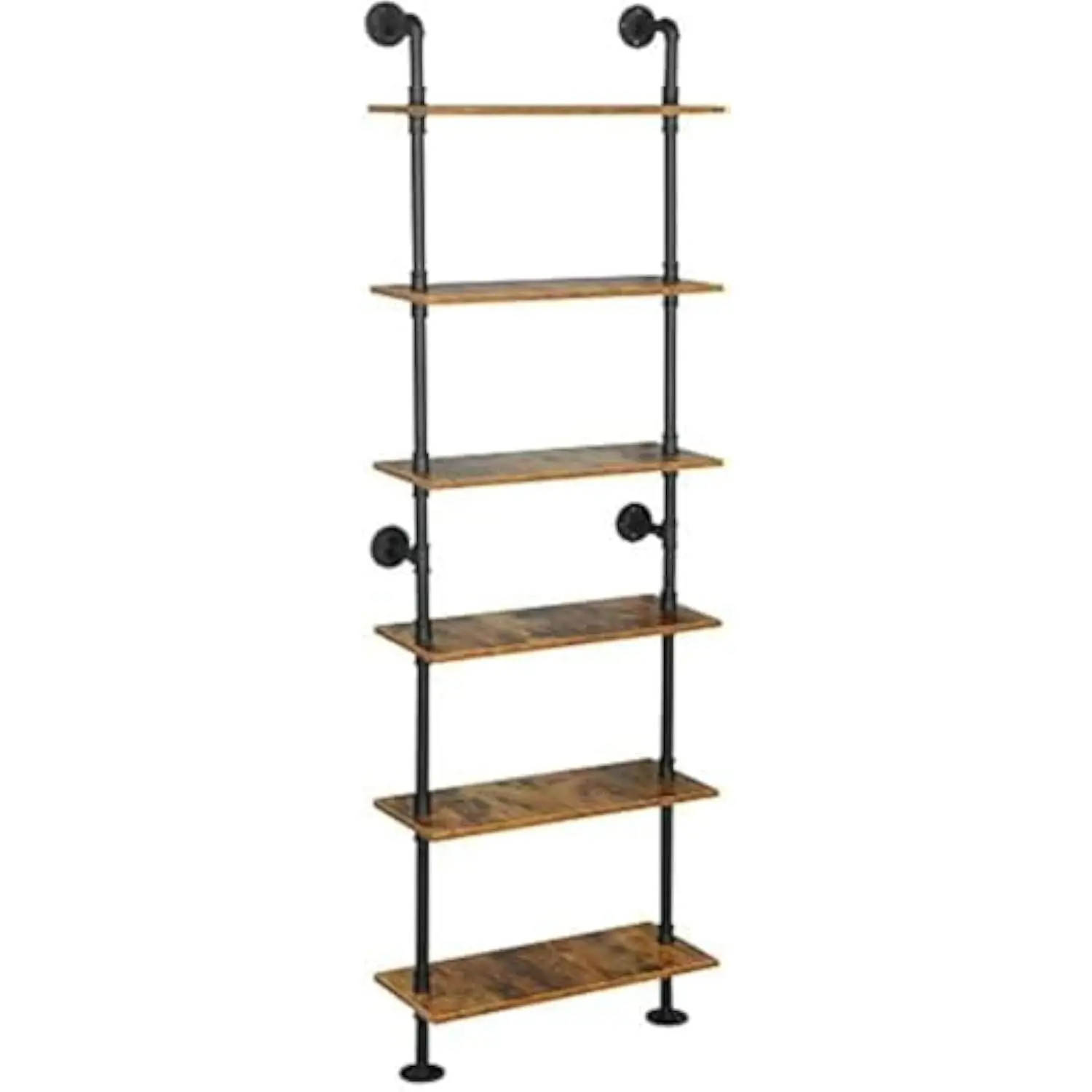 

6-Tier Industrial Pipe Shelves Shelf Shelving Rustic Wood Metal Wrought Iron Ladder Bookcase Bookshelf Wall Mount DIY
