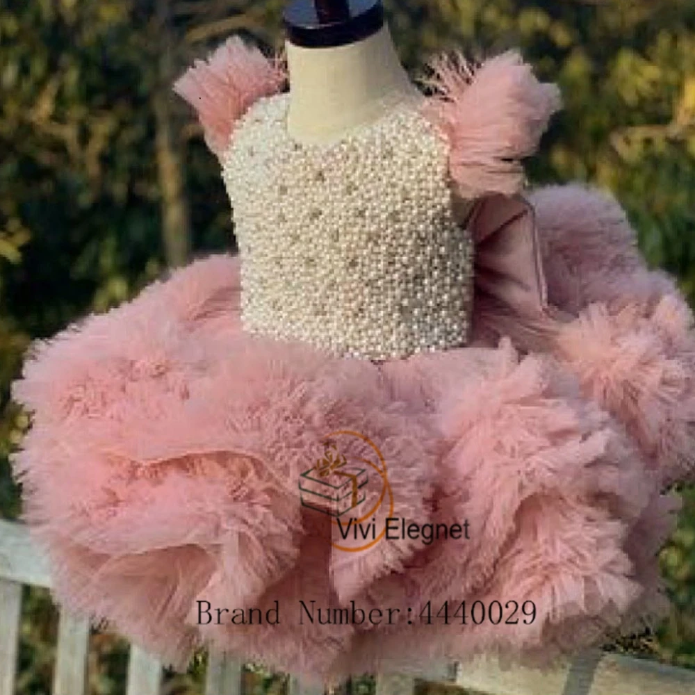 Charming Pink Flower Girl Dresses with Beading Tiered Sleeveless Sparkle Wedding Party Gowns Tutu 2023 Summer فساتين للحفلات الر