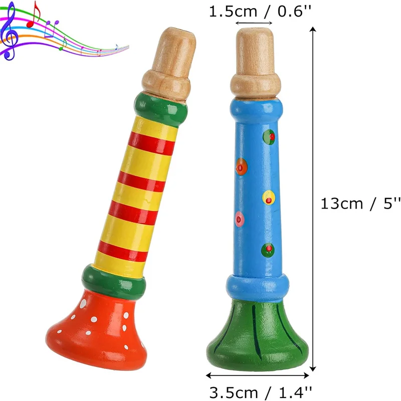 Wooden Trumpet Horn Whistle for Kids Rhythm Musical Instrument Early Education Develop for 3+ Year Age, Boys Girls, School