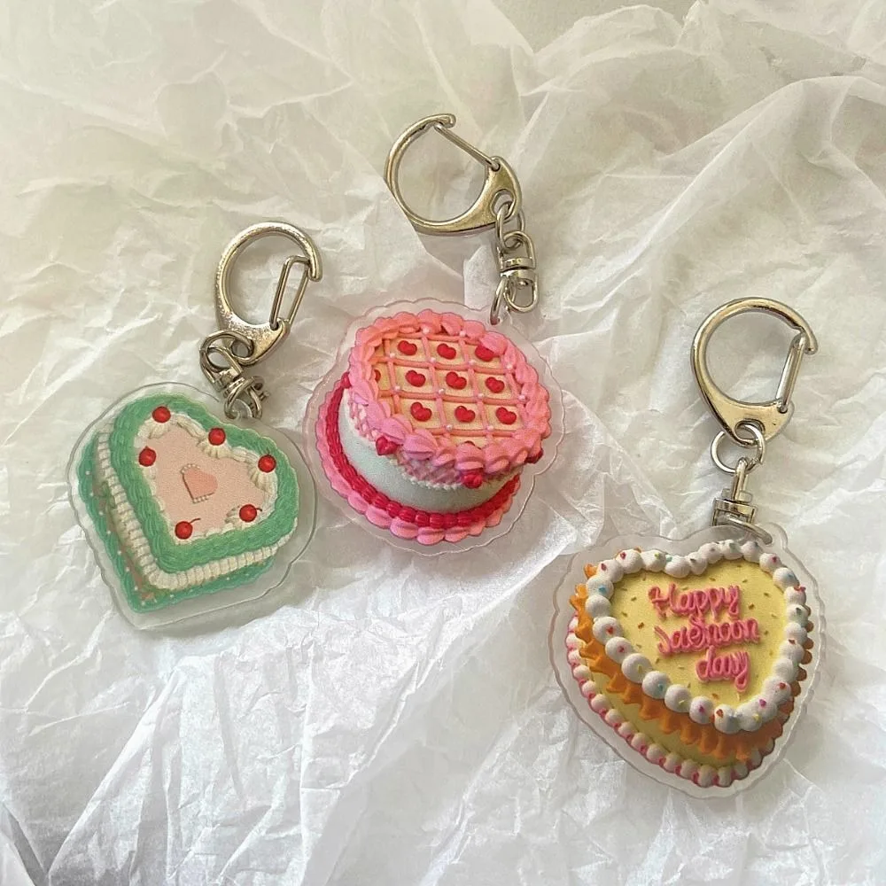 Y2K Fashion Acrylic Material Birthday Cake Keychain Semi Transparent with Buckle Key Lanyard Key Ring Women Men