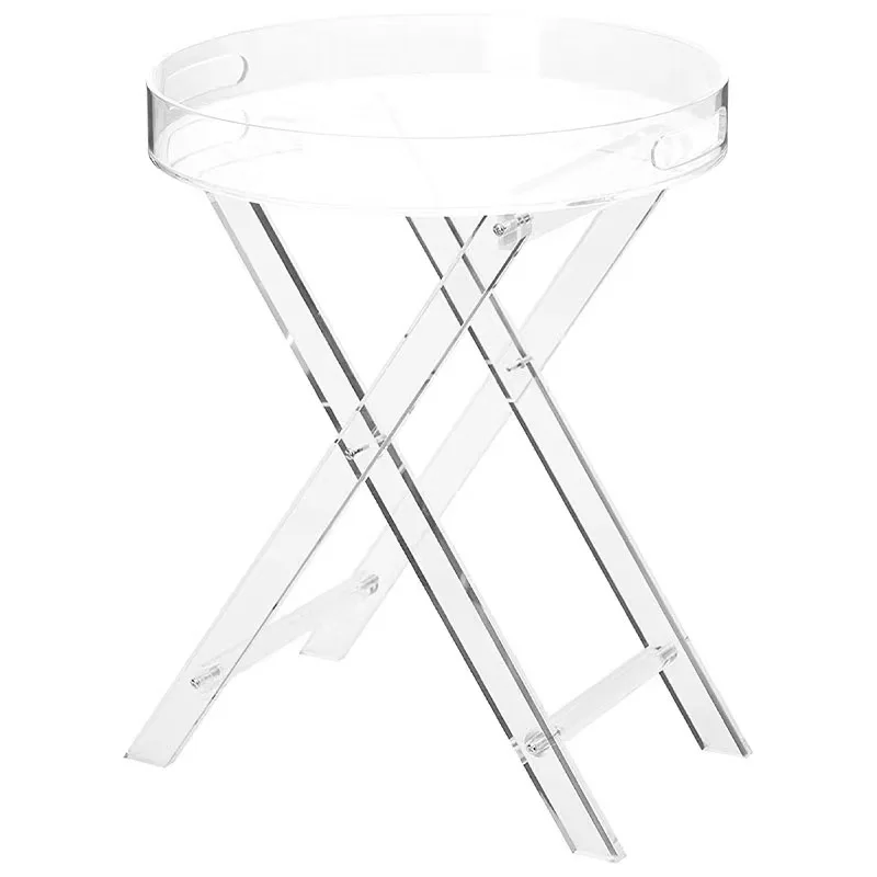 Acrylic Transparent Round Side Table Foldable Minimalist Coffee Table  Portable Balcony Corner Stand Tall Bedside Table